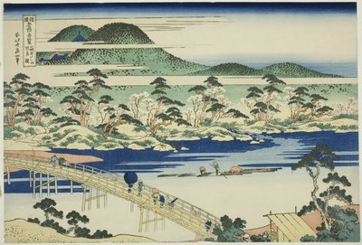 Togetsu-broen ved Arashiyama i Yamashiro-provinsen (Yamashiro Arashiyama no Togetsukyo), fra serien "Usædvanlige udsigter over berømte broer i forskellige provinser (Shokoku meikyo kiran)" af Katsushika Hokusai