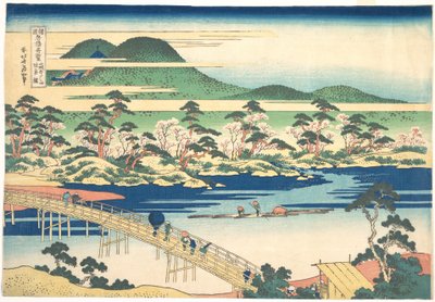 Togetsu-broen ved Arashiyama i Yamashiro, fra serien Bemærkelsesværdige udsigter over broer i forskellige provinser (Shokoku meikyō kiran), ca. 1830 (farvetræsnit) af Katsushika Hokusai