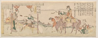 Rejsende ankommer til Echizen-ya tehuset af Katsushika Hokusai