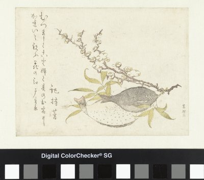 To fladfisk og blomme af Katsushika Hokusai