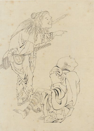 To jægere, Edo-periode (blæk på papir) af Katsushika Hokusai