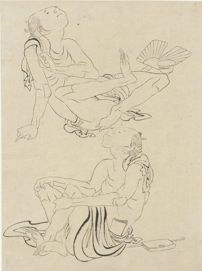 To mænd slapper af om sommeren, Edo-perioden (blæk på papir) af Katsushika Hokusai
