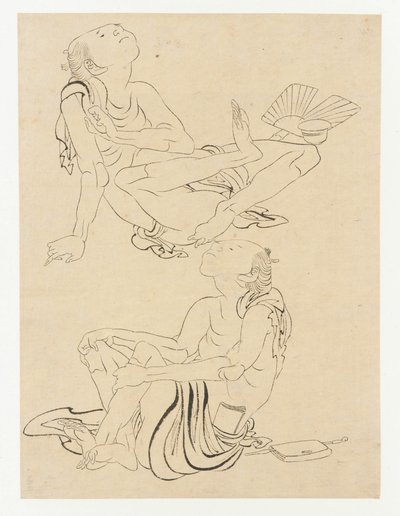 To mænd slapper af om sommeren, Edo-periode, 1800-tallet. af Katsushika Hokusai