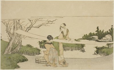 To kvinder strækker tøj af Katsushika Hokusai