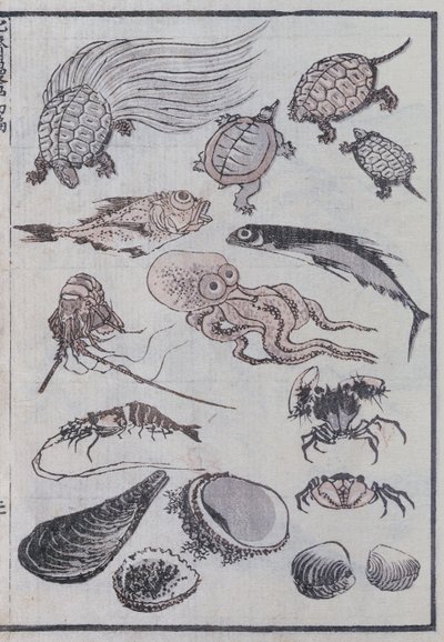 Undervandsvæsner, fra en manga (træsnit i farver) af Katsushika Hokusai
