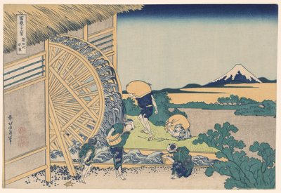 Waterwheel at Onden (Onden no suisha), fra serien "Thirty-six Views of Mount Fuji (Fugaku sanjurokkei)" af Katsushika Hokusai