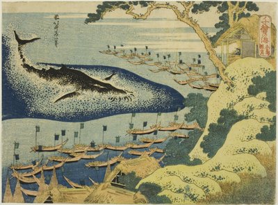Hvalfangst ud for Goto-øernes kyst (Goto kujira tsuki), fra serien "One Thousand Pictures of the Ocean (Chie no umi)" af Katsushika Hokusai