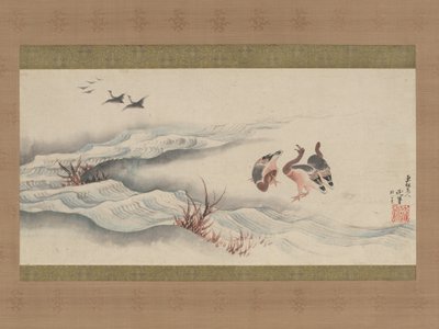 Vilde gæs og vand af Katsushika Hokusai