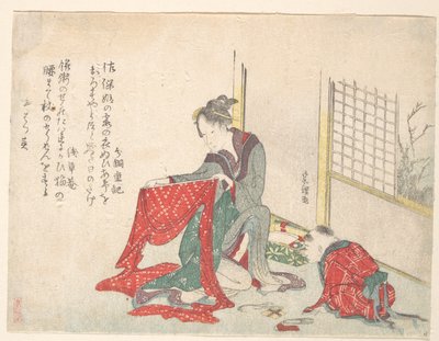 Kvinde, der folder et klæde af Katsushika Hokusai