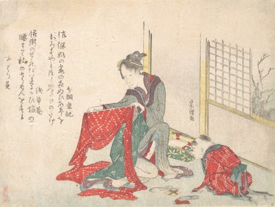 Kvinde foldeklæde, slutningen af det 18.-begyndelsen af det 19. århundrede. af Katsushika Hokusai