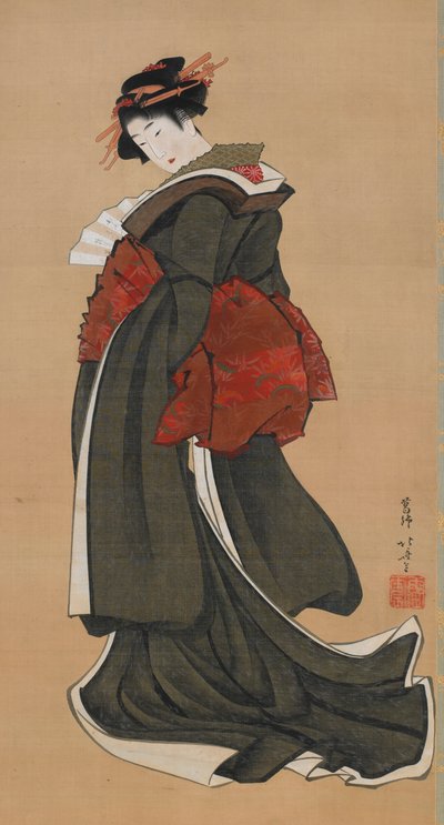 Kvinde holder en ventilator, Edo-periode, ca. 1810-1811. af Katsushika Hokusai