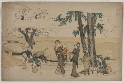 Kvinde passerer en butik i vejkanten i nærheden af Oji af Katsushika Hokusai