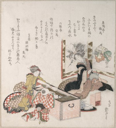 Kvinder, der laver te omkring ildstedet af Katsushika Hokusai