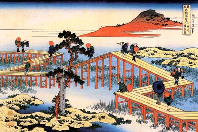 Yatsuhashi i Mikawa-provinsen, c1835. af Katsushika Hokusai