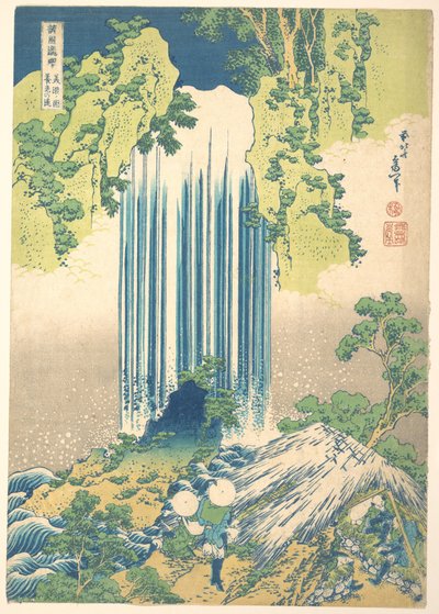 Yōrō-vandfaldet i Mino-provinsen (Mino no Yōrō no taki), fra serien »En rundrejse til vandfald i forskellige provinser« (Shokoku taki meguri) af Katsushika Hokusai