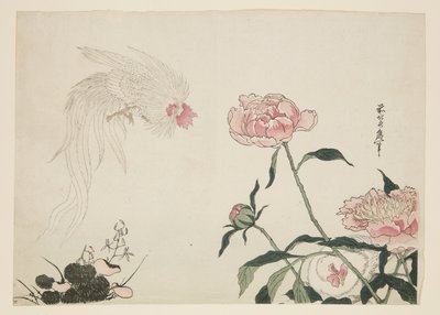 Langhalehaner blandt blomster (træbloktryk i farver) af Katsushika II (fl.1820-50) Taito