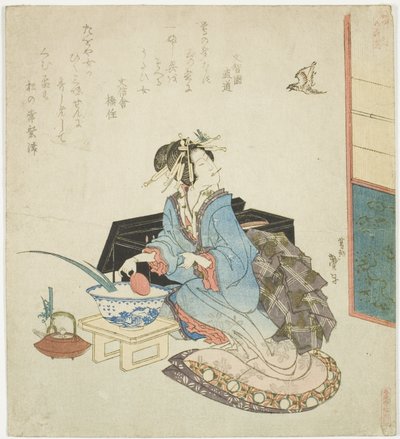 Geisha kigger op på en gøg fra serien "Fem årlige festivaler for Katsushika-cirklen (Katsushika gosekku)" af Katsushika Taito II