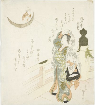 Kvinde på broen ser på månen af Katsushika Taito II