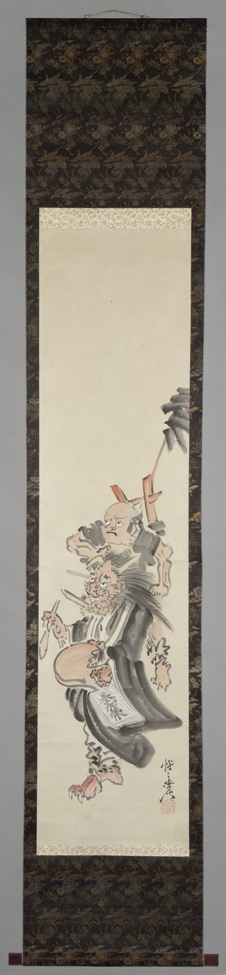 En dæmon er en bøllermunk Begging Devil Monk (oni no nembutsu) af Kawanabe Kyosai