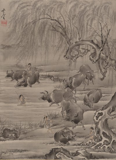 Buffalo and Herdsman, ca. 1887. af Kawanabe Kyosai