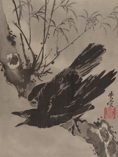 Krage på en gren, ca. 1887. af Kawanabe Kyosai