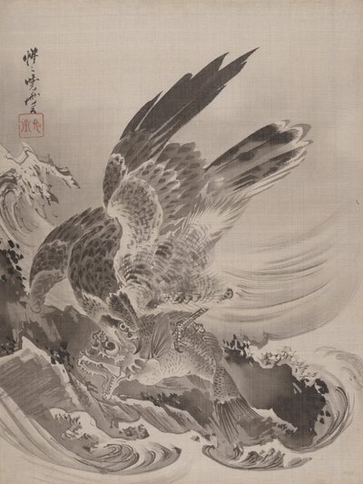 Eagle Attacking Fish, ca. 1887. af Kawanabe Kyosai