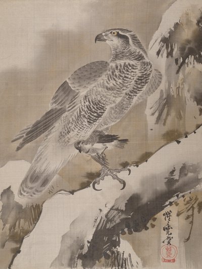 Ørn der holder lille fugl, ca. 1887. af Kawanabe Kyosai
