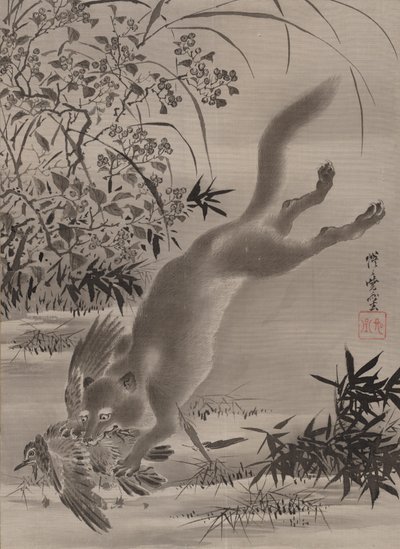 Rævefangende fugl, ca. 1887. af Kawanabe Kyosai