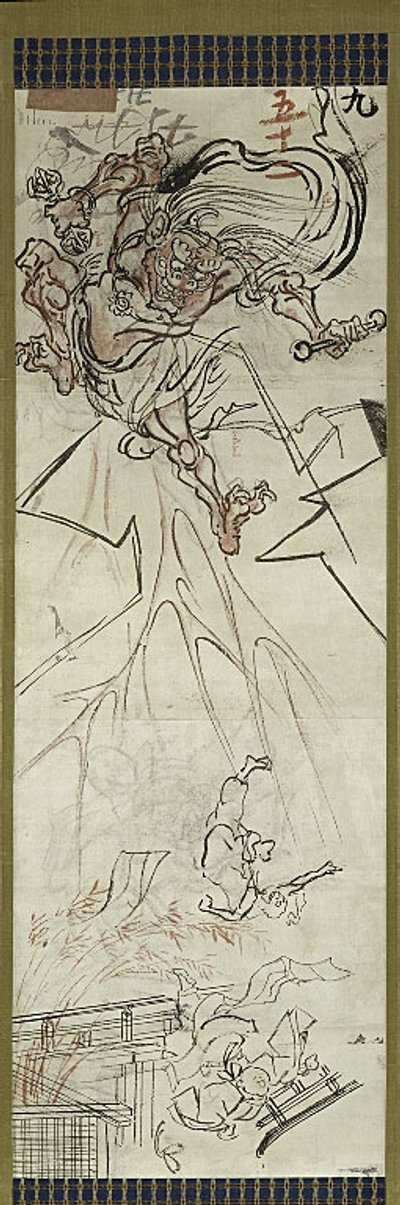 Lightning God, en af seks skitser af Kawanabe Kyosai