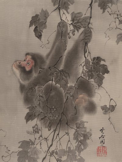 Abe hængende fra vinranker, ca. 1887. af Kawanabe Kyosai