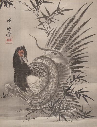 Fasan fanget af en slange, ca. 1887. af Kawanabe Kyosai