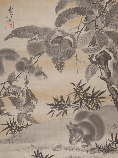 Squirrels Gathering Chestnuts, ca. 1887. af Kawanabe Kyosai