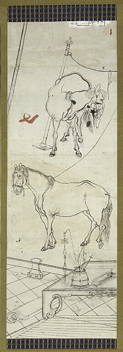 To heste i kinesisk stil, en af seks skitser af Kawanabe Kyosai