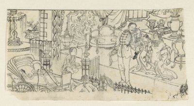 Mand siger farvel til barn af Kawanabe Kyôsai (attributed to)