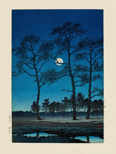 Vintermåne ved Toyamagahara (1931) af Kawase Hasui