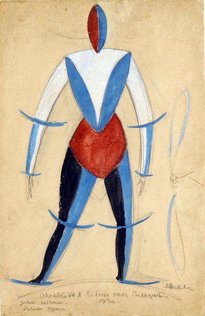 Aviator. Kostumedesign til operaen Victory over the sun af A. Kruchenykh par Malevich, Kasimir Severinovich (1878-1935) af Kazimir Severinovich Malevich