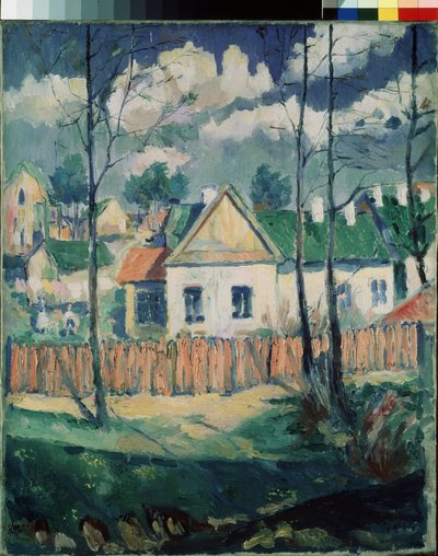 Forår. Landskab med et lille hus. (Forår. Landskab med et lille Hus). maleri af Kasimir Severinovich Malevich (Malevich, Malevic) (1878-1935), olie på lærred af Kazimir Severinovich Malevich
