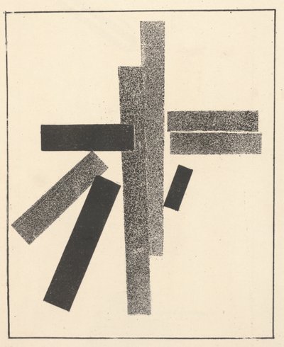 Tre sorte og fem grå elementer fra "Suprematism: 34 Drawings" af Kazimir Severinovich Malevich
