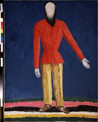 En Bonde (En Bonde). Repræsentation af en skægget mand med en rød skjorte). Maleri af Kasimir Severinovich Malevich (Malevich, Malevic) (1878-1935), olie på lærred af Kazimir Severinovich Malevich