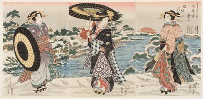 Moderne figurer ved daggry på en snedækket dag (Imayō sugata yuki no akebono) af Keisai (1790 1848) Eisen
