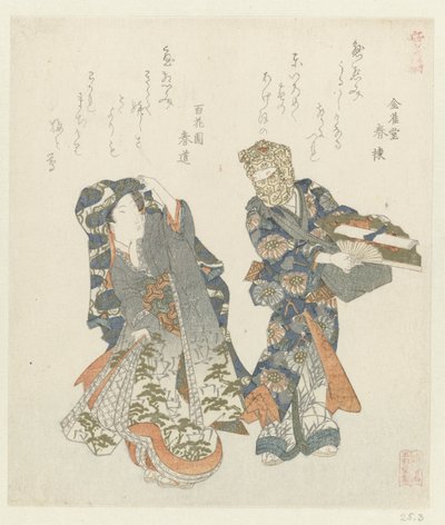 En kvinde vender sig mod en mand Berømte steder og produkter i Yamashiro-provinsen (serietitel) Yamashiro meisho meibutsu (serietitel på objekt) af Keisai Eisen