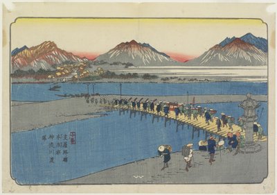 Nr.11: Færgehavn ved Kanna-floden nær Honjo_ Station, 1830-1844 af Keisai Eisen