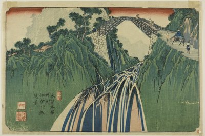 Nr. 41: Fjern udsigt over Ina-flodens bro ved Nojiri (Yonjuichi: Noriji Inagawabashi enkei), fra serien "[Niogtres stationer på] Kisokaido" af Keisai Eisen