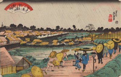 Natregn i Yoshiwara / Yoshiwara-no yoru-no ame, fra serien: Otte udsigter over Edo / Edo hakkei af Keisai Eisen