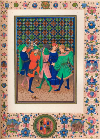 Scene fra et oplyst manuskript, 1400-tallet, 1849. af Kellerhoven