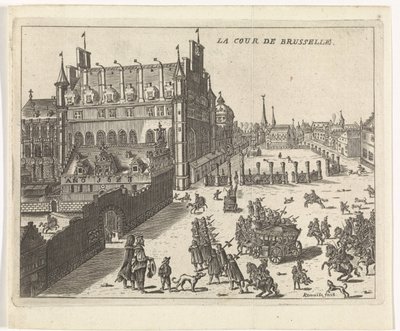 Udsigt over domstolen i Bruxelles, 1673. La cour de Brusselle (titel på objekt) af Kemnitz