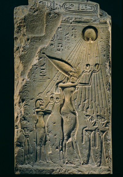 Relief af Akhenaton under Aten, balustrade, Amenhotep IV. Som farao er Akhenaton..., 2009 (foto) af Kenneth Garrett
