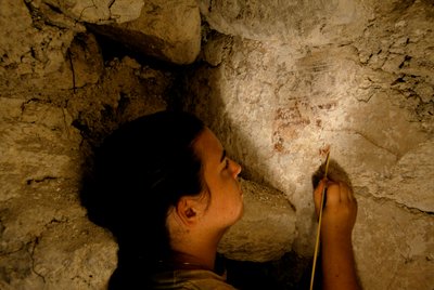 Teotihuacan-kriger, vægmaleri, Sufricaya, Holmul, Guatemala, Maya, Francisco Estradabelli, 2008 (foto) af Kenneth Garrett