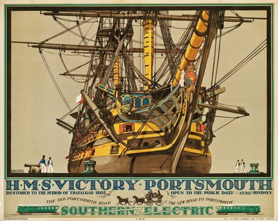 H.M.S. Victory, Portsmouth, plakat, der reklamerer for Southern Electric Railways (farve litho) af Kenneth Shoesmith