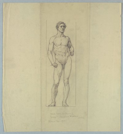 Nøgenstudie for figur af "Courage," Memorial Window til Jacob Dolson Cox, Oberlin College af Kenyon Cox
